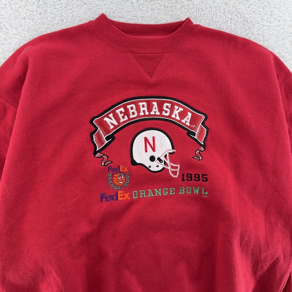 Vintage Nebraska Cornhuskers Sweater FITS‎ Large NCAA Football Orange Bowl 1995